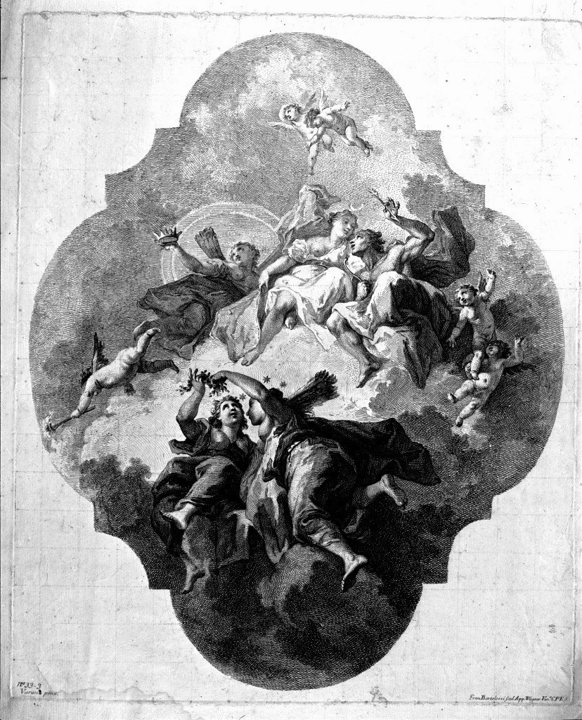 Diana ed altre divinità tra le nubi - incisione
